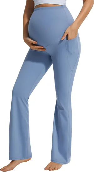 JOYSPELS Smooth Feeling Flare Maternity Leggings Over The Belly with Pockets Soft Bootcut Pregnancy Yoga Pants