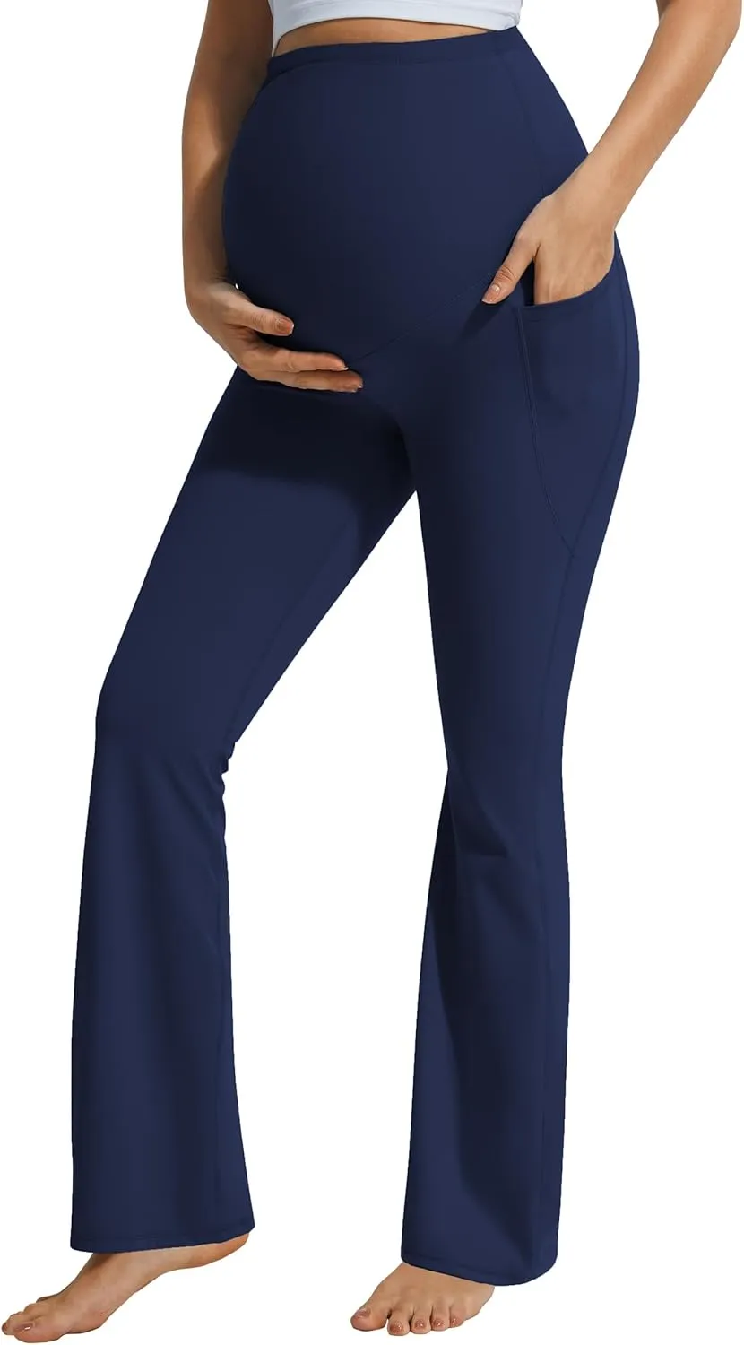 JOYSPELS Smooth Feeling Flare Maternity Leggings Over The Belly with Pockets Soft Bootcut Pregnancy Yoga Pants