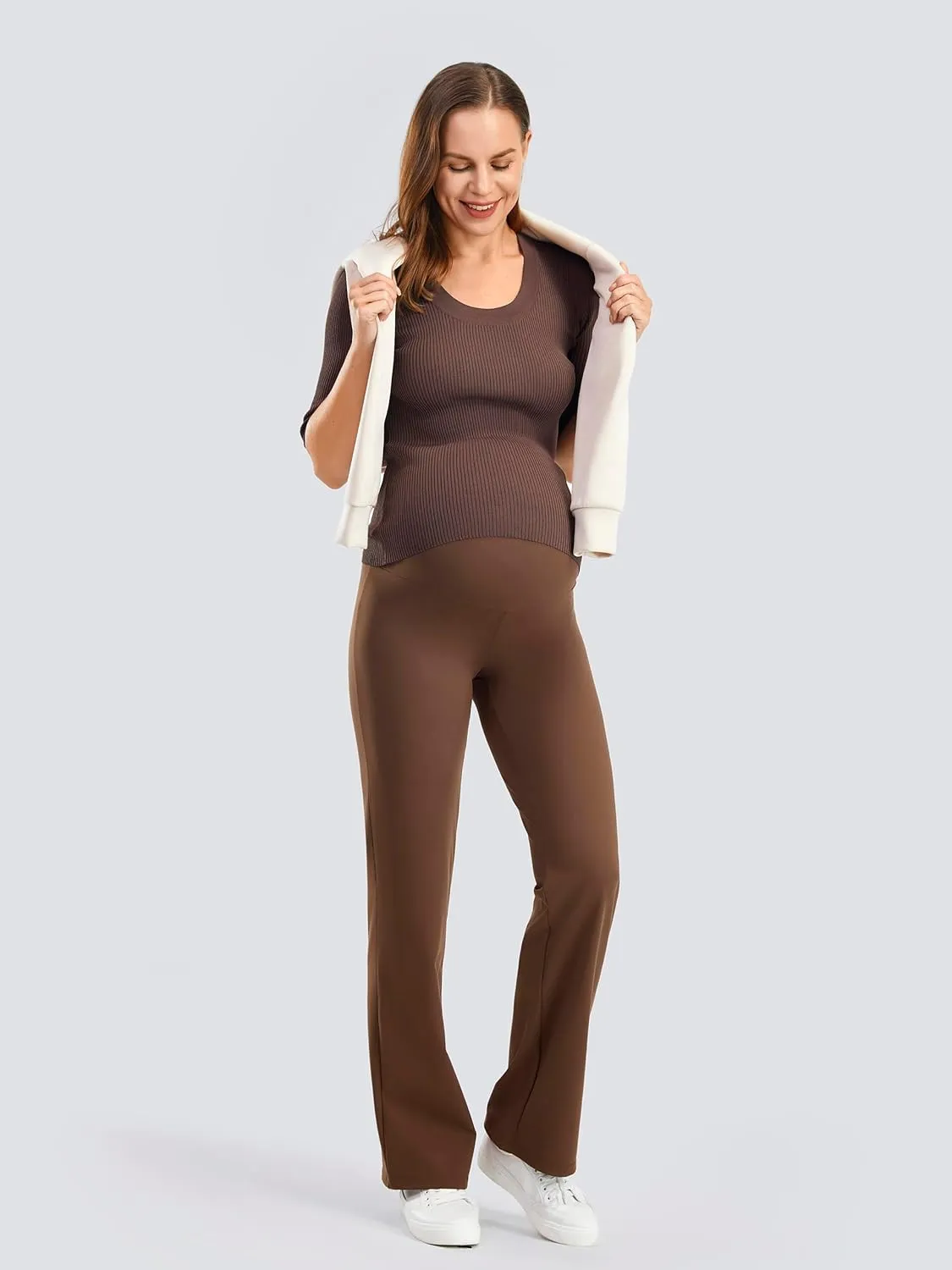 JOYSPELS Smooth Feeling Maternity Leggings Over The Belly Pregnancy Yoga Lounge Straight Wide-Leg Pants for Women