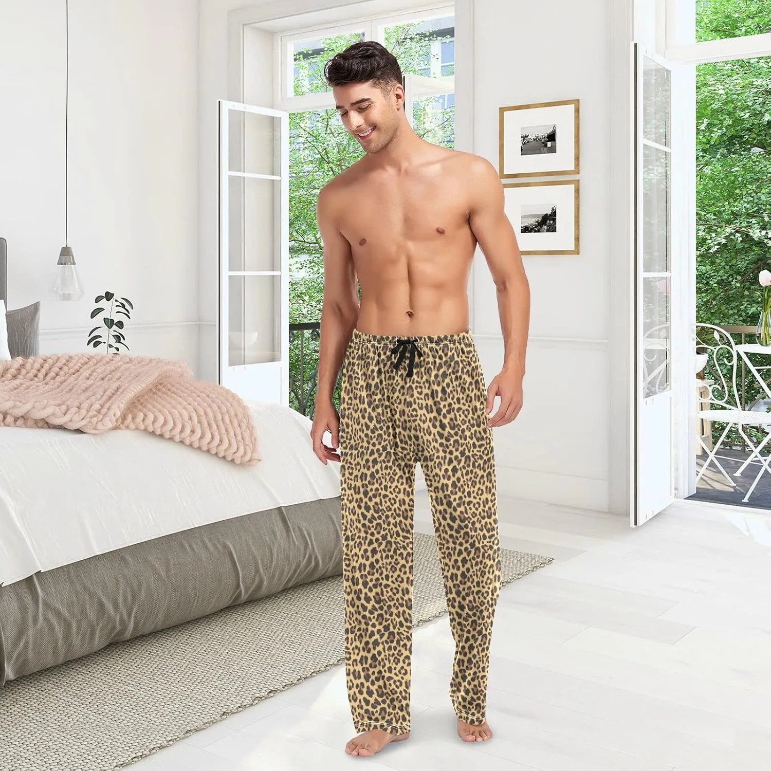 JUNZAN Cheetah Print Pajama Pants for Men Pj Pants Mens Pajama Bottoms S