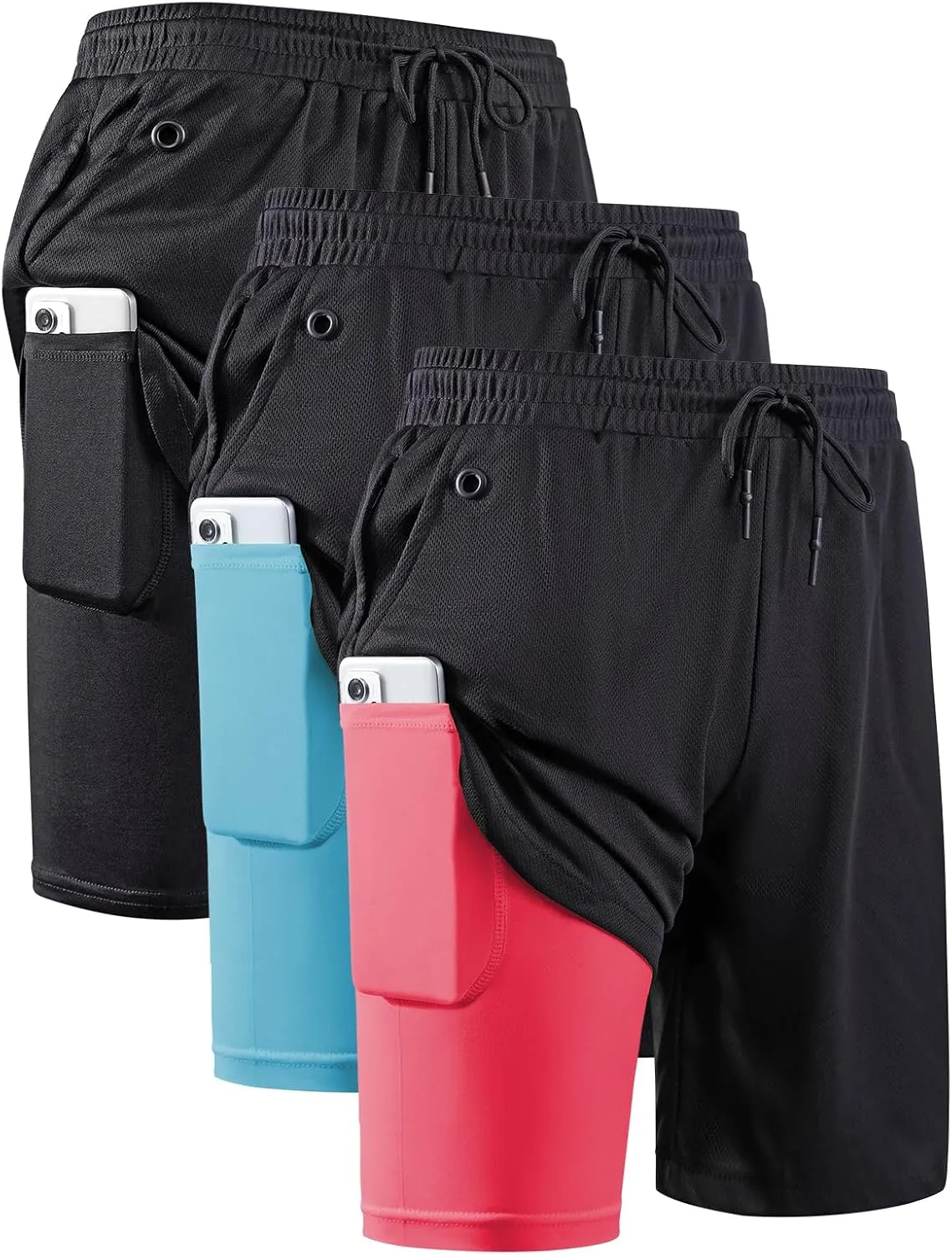JWJ Mens 2 in 1 Running Shorts Quick Dry Gym Athletic Workout Shorts with Compression Liner
