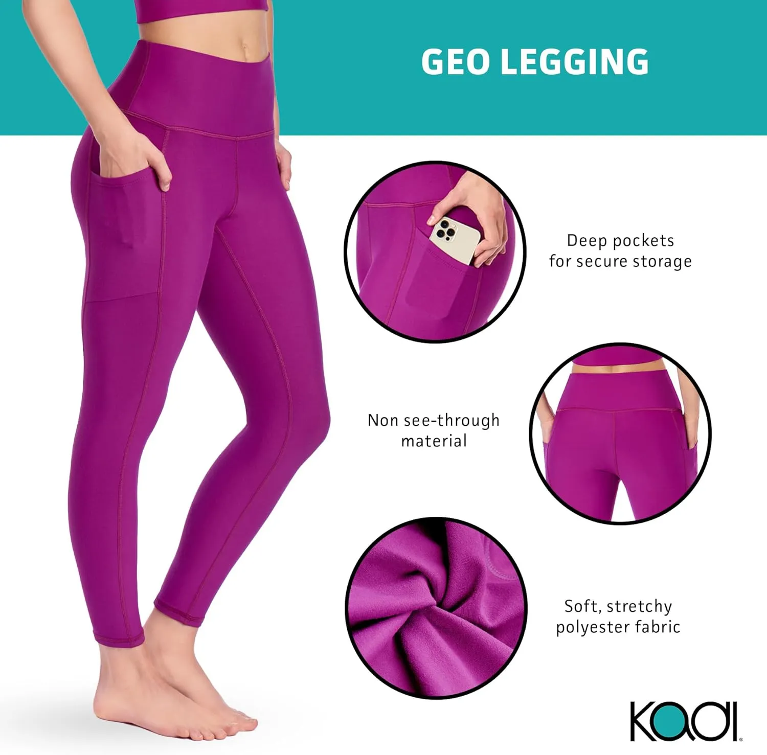 KADI Geo Thick High Waisted Leggings for Women, Medium Compression Workout Tummy Control Yoga Pants with Pockets