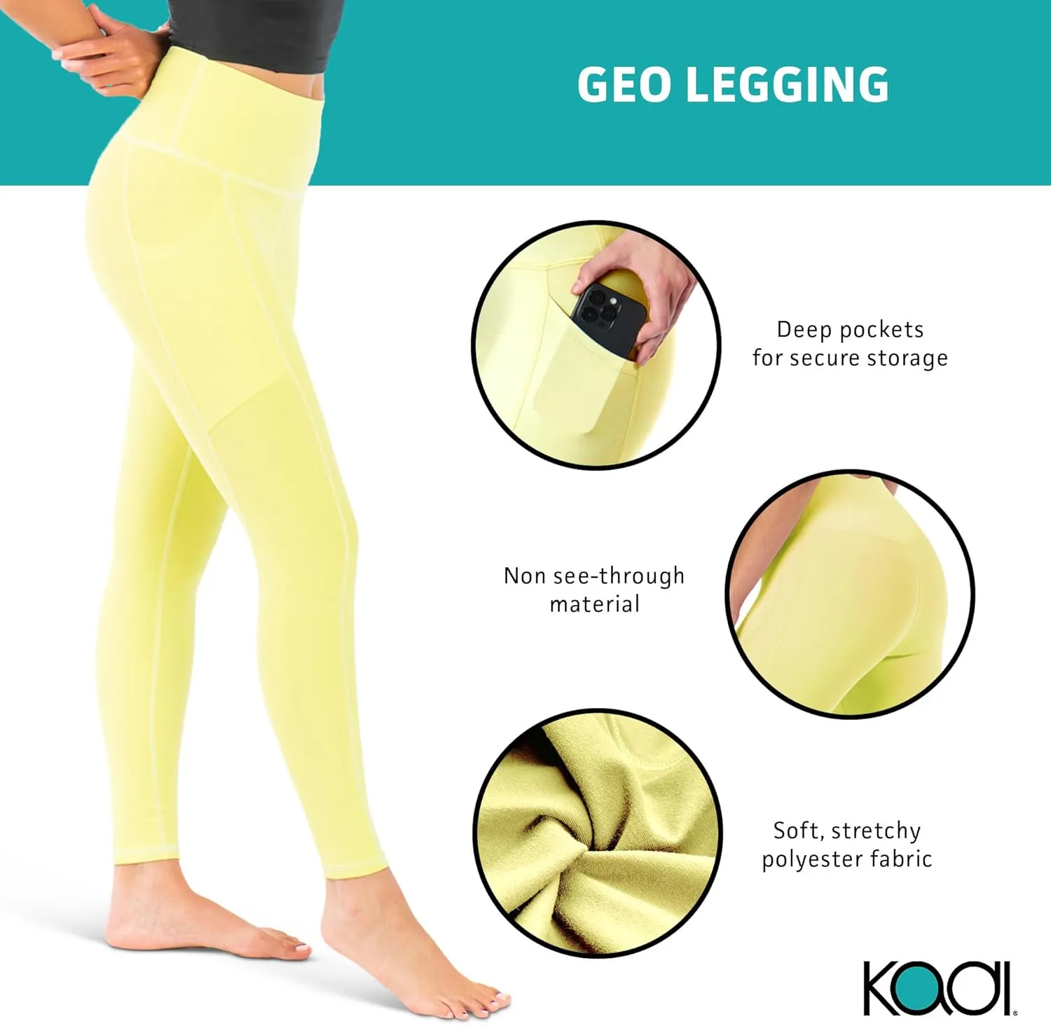 KADI Geo Thick High Waisted Leggings for Women, Medium Compression Workout Tummy Control Yoga Pants with Pockets