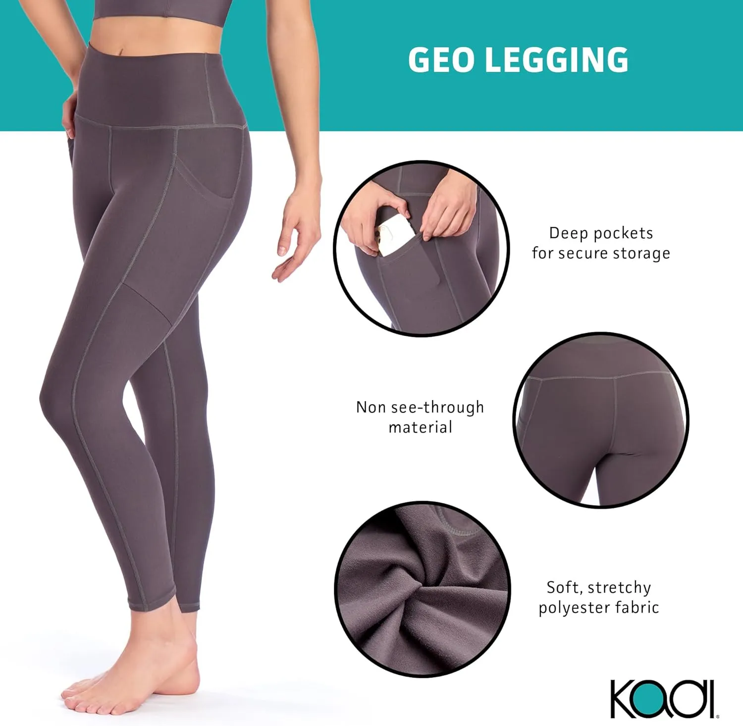 KADI Geo Thick High Waisted Leggings for Women, Medium Compression Workout Tummy Control Yoga Pants with Pockets