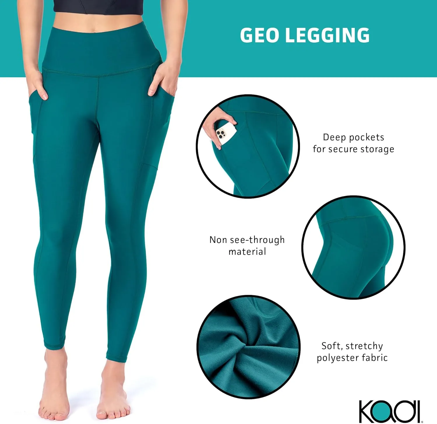 KADI Geo Thick High Waisted Leggings for Women, Medium Compression Workout Tummy Control Yoga Pants with Pockets
