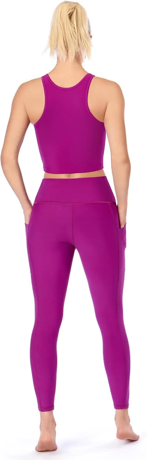 KADI Geo Thick High Waisted Leggings for Women, Medium Compression Workout Tummy Control Yoga Pants with Pockets