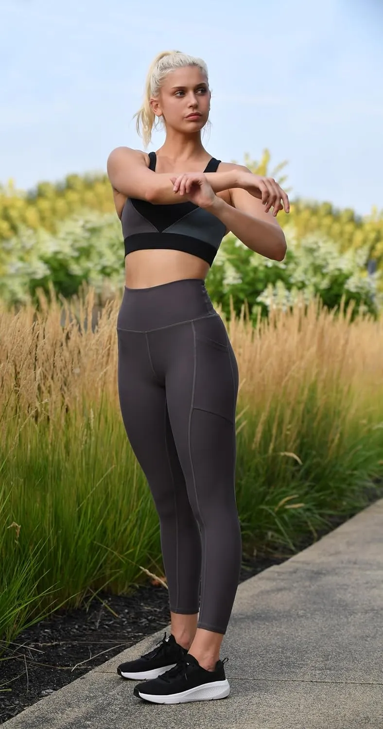 KADI Geo Thick High Waisted Leggings for Women, Medium Compression Workout Tummy Control Yoga Pants with Pockets