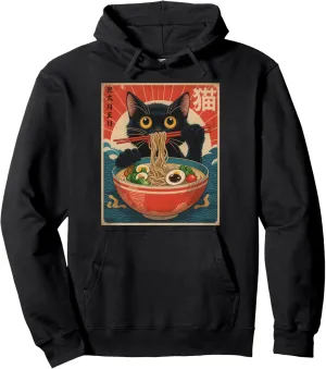 Kawaii Cat Anime Gifts Cat Ramen Graphic Tee Japanese Funny Pullover Hoodie