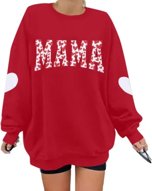 KIDDAD Oversized Mama Sweatshirt Woman Mama Letter Print Pullover Tops Casual Mother Life Crewneck Loose Tee Tops