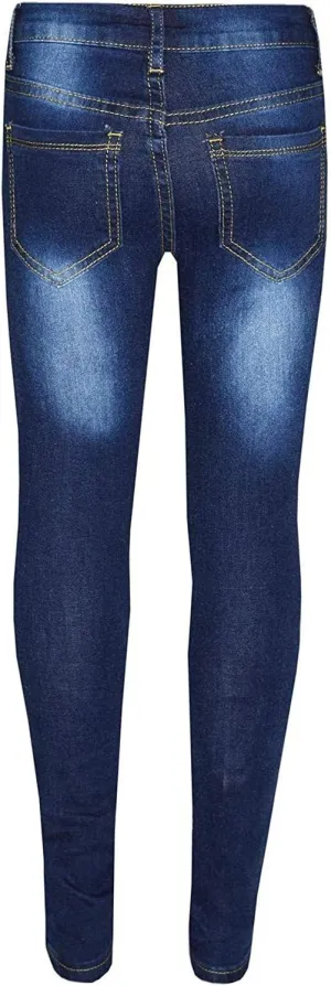 Kids Girls Denim Ripped Jeans Skinny Stretch Denim Pants Tight Hole Pocket Button Zipper Long Jeans 3-14 Years