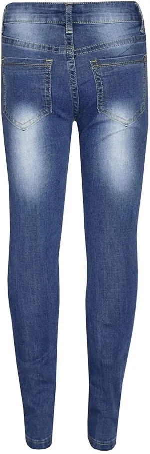 Kids Girls Denim Ripped Jeans Skinny Stretch Denim Pants Tight Hole Pocket Button Zipper Long Jeans 3-14 Years
