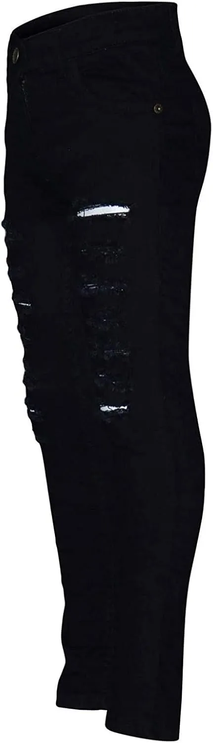 Kids Girls Denim Ripped Jeans Skinny Stretch Denim Pants Tight Hole Pocket Button Zipper Long Jeans 3-14 Years