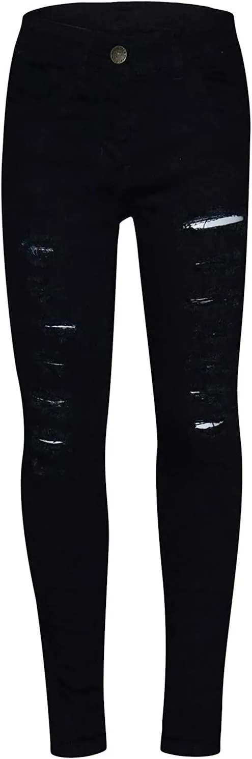 Kids Girls Denim Ripped Jeans Skinny Stretch Denim Pants Tight Hole Pocket Button Zipper Long Jeans 3-14 Years