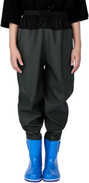 Kids Waterproof Pants Youth Fishing Elastic Waist Waders Rain Pants Drawstring Comfy Waders Trousers with Rain Boots