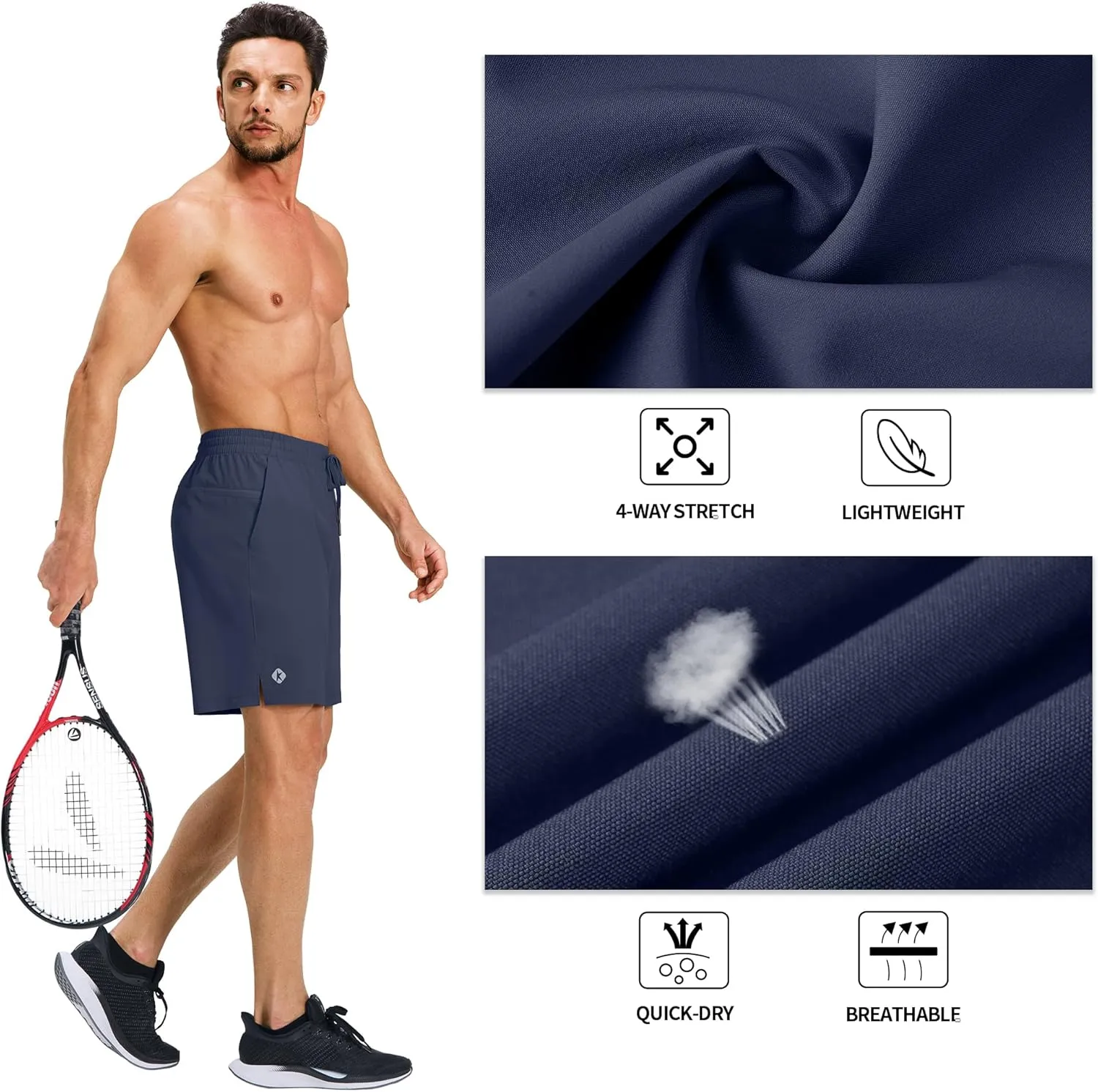 Ksmien Men's Running Shorts 7 Inch with Zipper Pockets Quick Dry Lightweight Athletic Shorts for Workout Gym Basketball