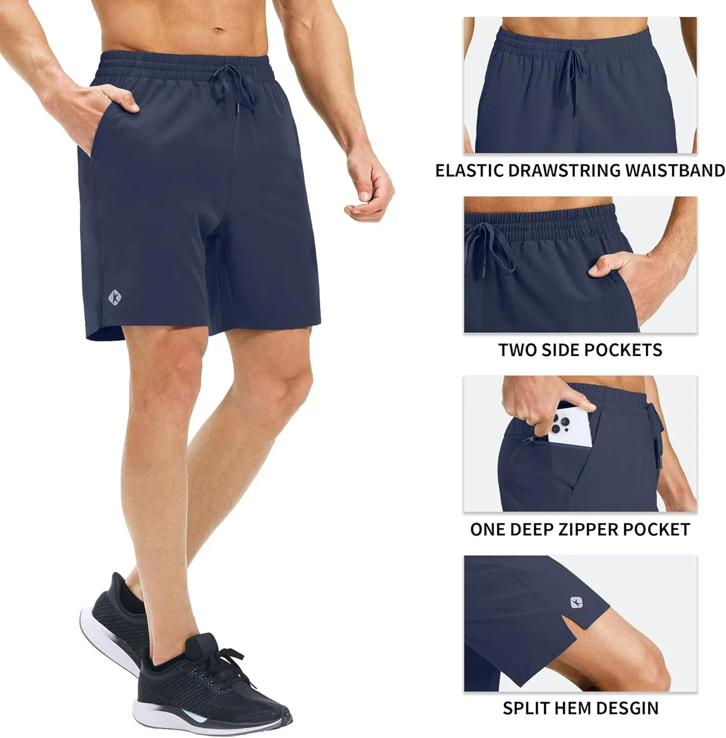Ksmien Men's Running Shorts 7 Inch with Zipper Pockets Quick Dry Lightweight Athletic Shorts for Workout Gym Basketball