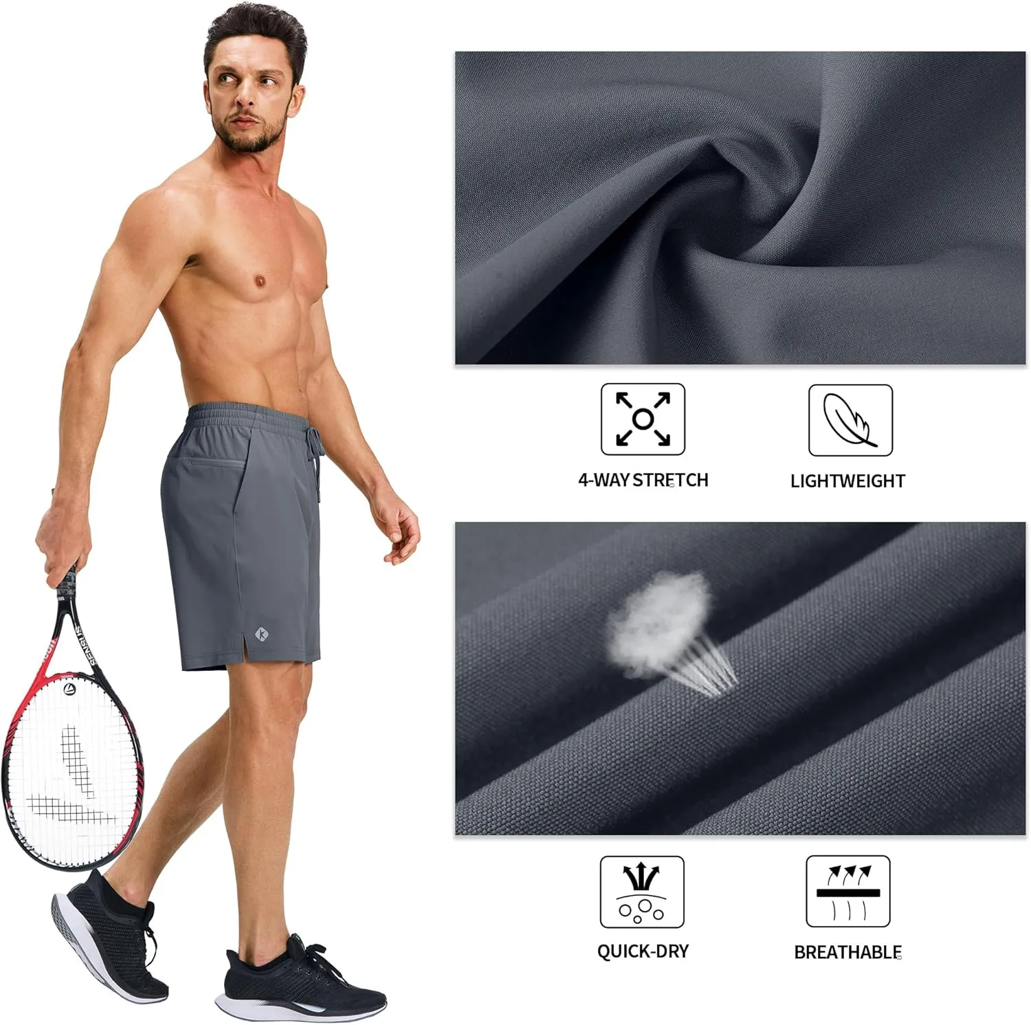 Ksmien Men's Running Shorts 7 Inch with Zipper Pockets Quick Dry Lightweight Athletic Shorts for Workout Gym Basketball