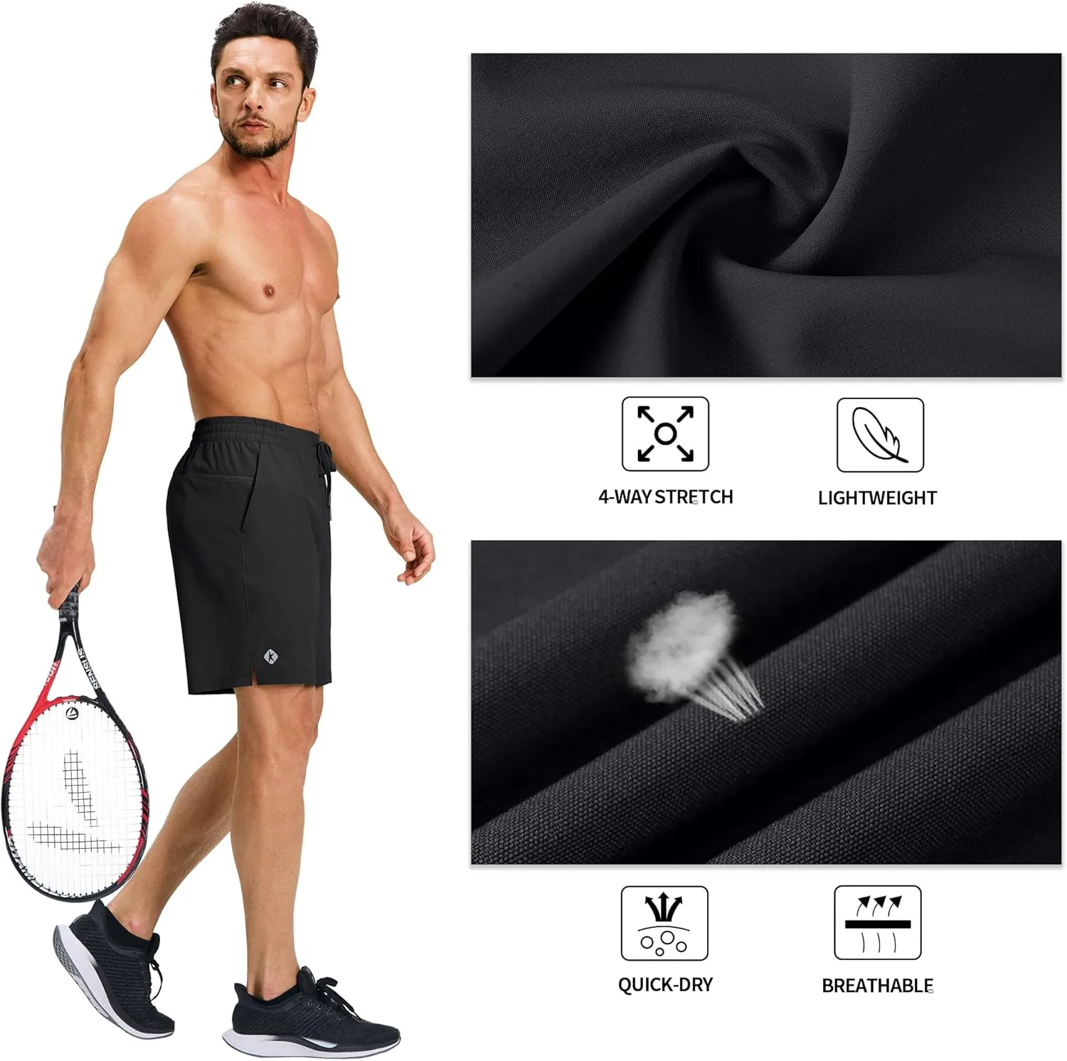 Ksmien Men's Running Shorts 7 Inch with Zipper Pockets Quick Dry Lightweight Athletic Shorts for Workout Gym Basketball