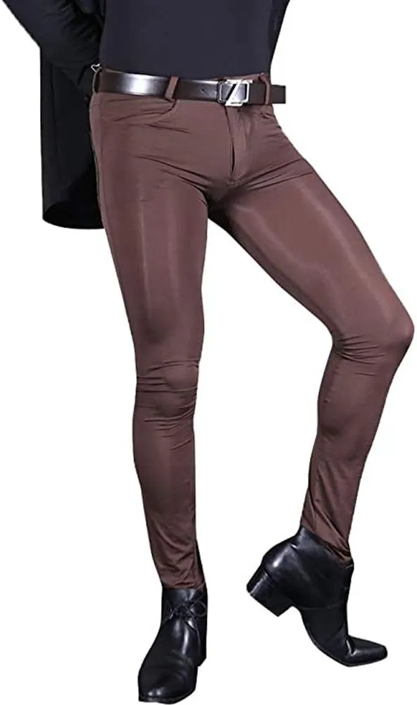 leesuo Men's Sexy Ice Silk Long Pants Super Smooth Skinny Leggings Sheer Tights Trousers