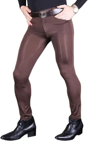 leesuo Men's Sexy Ice Silk Long Pants Super Smooth Skinny Leggings Sheer Tights Trousers