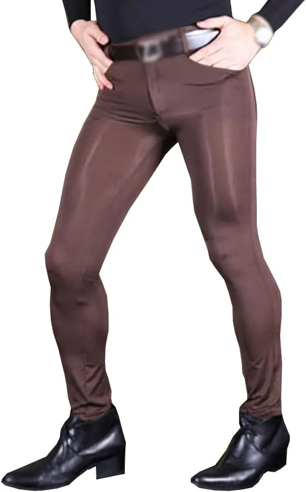 leesuo Men's Sexy Ice Silk Long Pants Super Smooth Skinny Leggings Sheer Tights Trousers