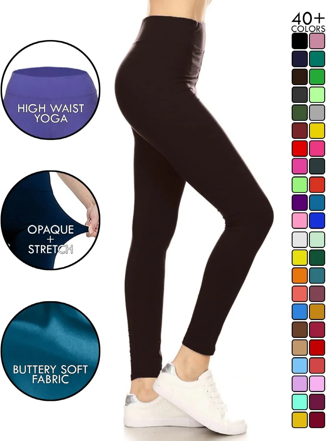 Leggings Depot High Waisted Leggings for Women Buttery Smooth & Soft Women's Solid Yoga - Reg, Plus, 1X3X, 3X5X