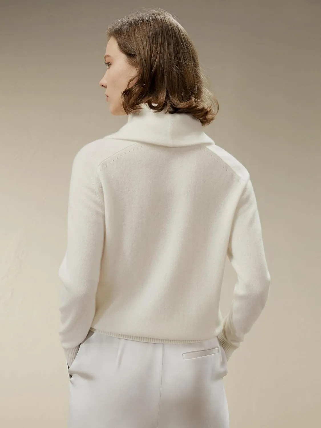 LilySilk 100% Cashmere Sweater for Women Ladies Relaxed Pullover Cowl Turtleneck Cable Knit Base Layer for Fall Winter