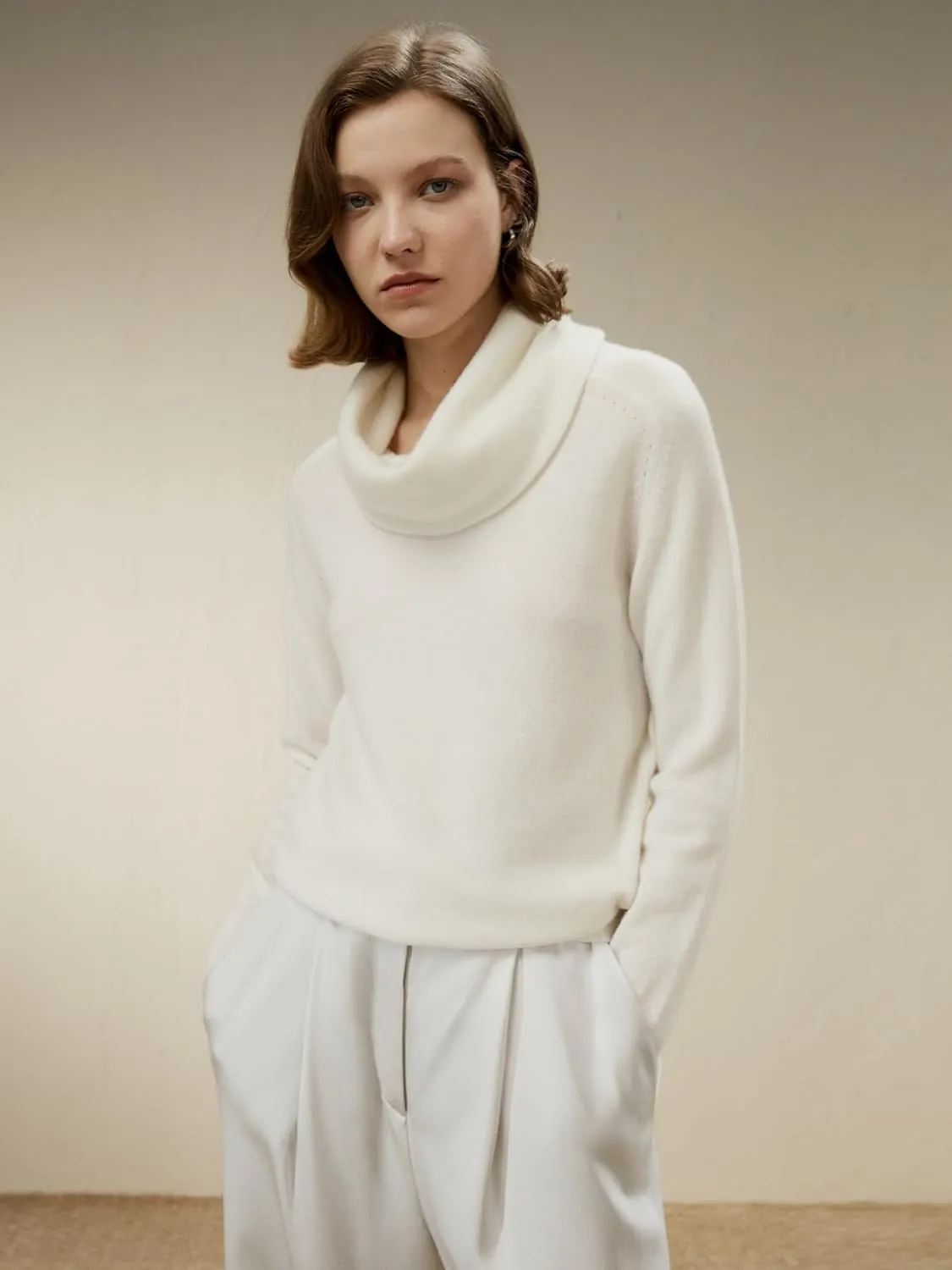 LilySilk 100% Cashmere Sweater for Women Ladies Relaxed Pullover Cowl Turtleneck Cable Knit Base Layer for Fall Winter
