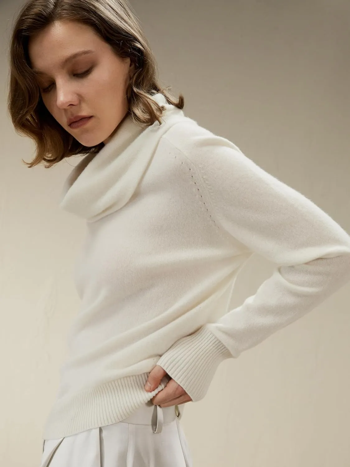 LilySilk 100% Cashmere Sweater for Women Ladies Relaxed Pullover Cowl Turtleneck Cable Knit Base Layer for Fall Winter