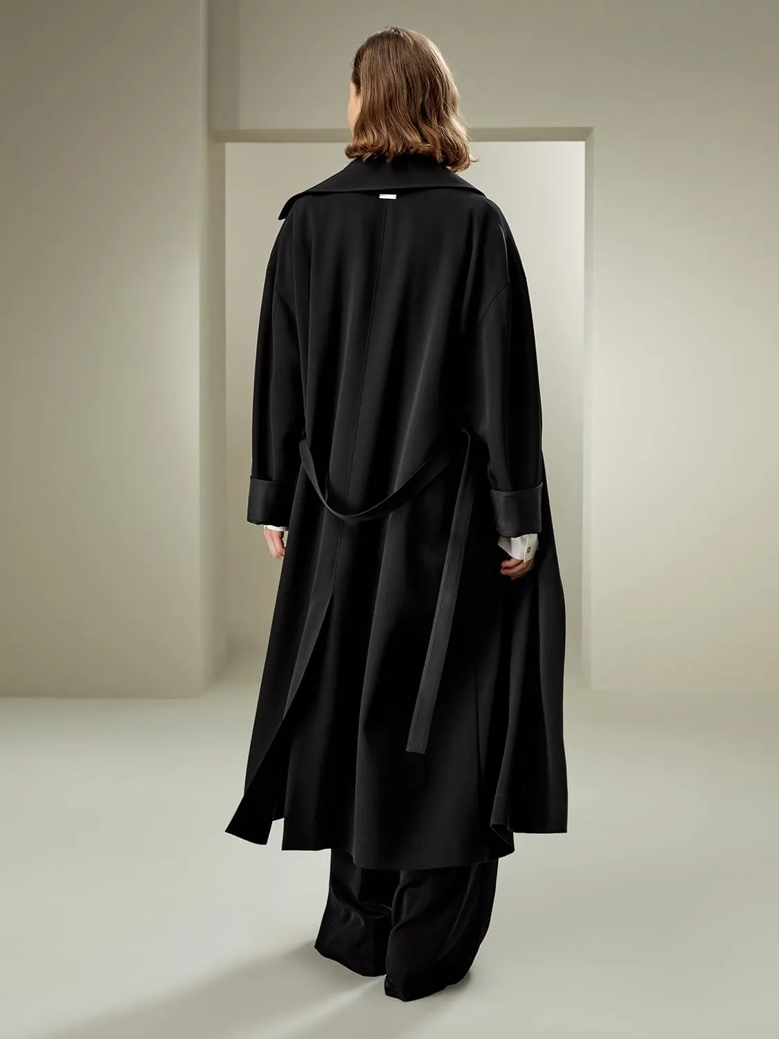 LilySilk Silk Trenchcoat for Women Oversized Relaxed Fit Long Silk Coat Lapel Drop Shoulder Comfortable Silk Outerwear