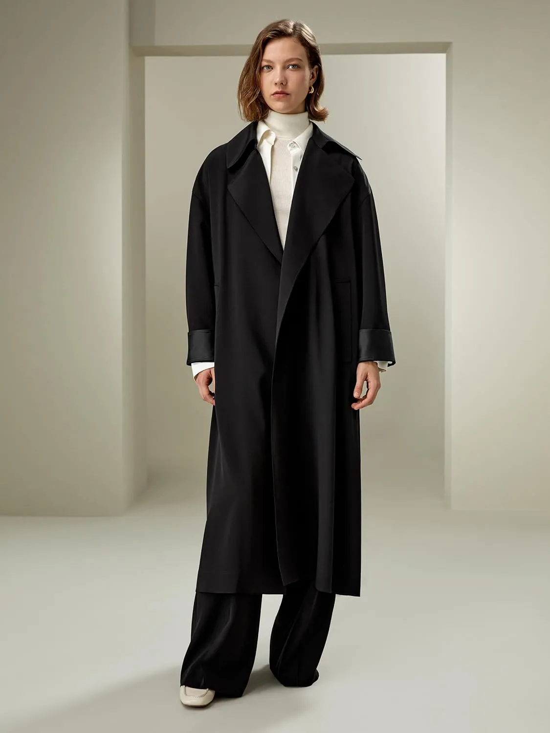 LilySilk Silk Trenchcoat for Women Oversized Relaxed Fit Long Silk Coat Lapel Drop Shoulder Comfortable Silk Outerwear