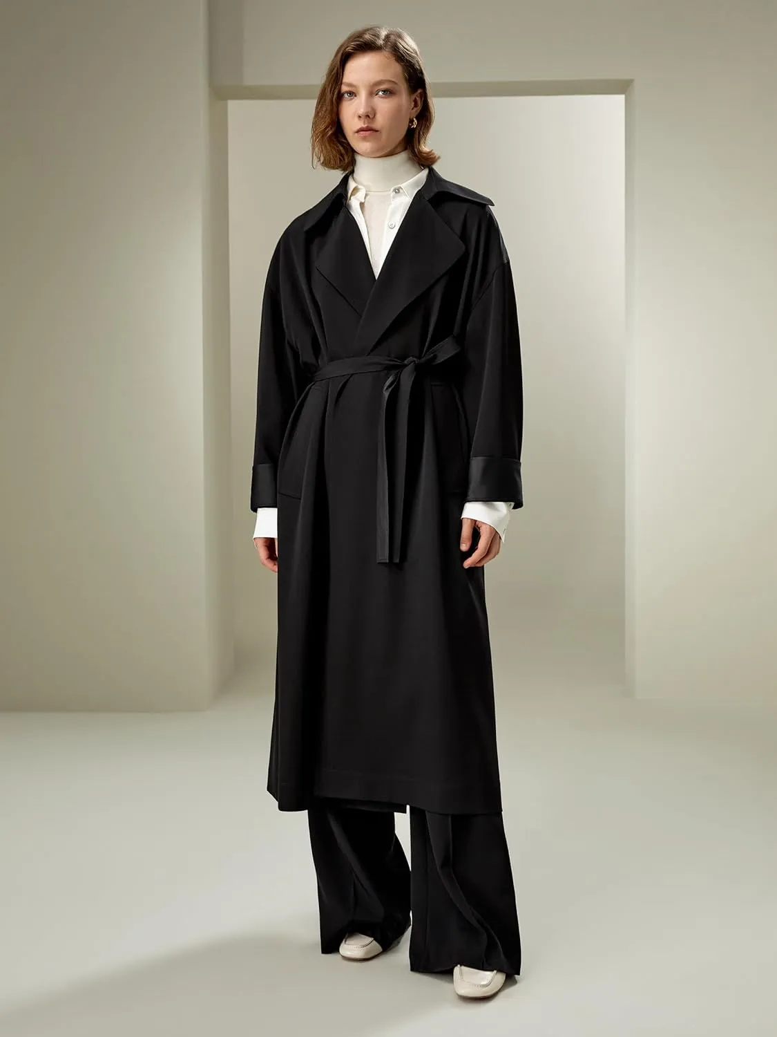 LilySilk Silk Trenchcoat for Women Oversized Relaxed Fit Long Silk Coat Lapel Drop Shoulder Comfortable Silk Outerwear