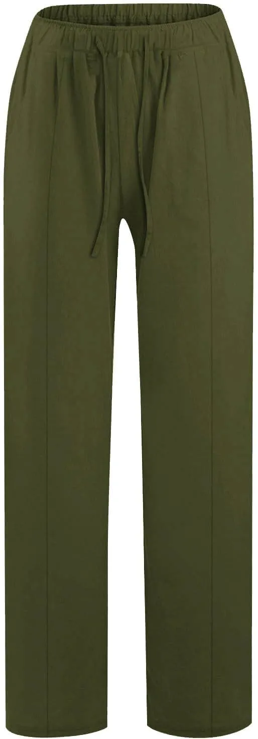 Linen Pants for Women Casual Straight Leg Pants Drawstring Trousers Pants Comfy Lounge Pants Solid Loose Work Pants