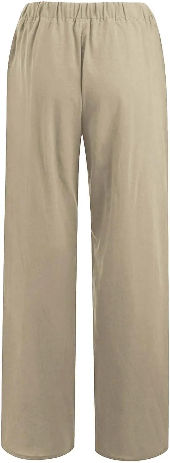 Linen Pants for Women Casual Straight Leg Pants Drawstring Trousers Pants Comfy Lounge Pants Solid Loose Work Pants