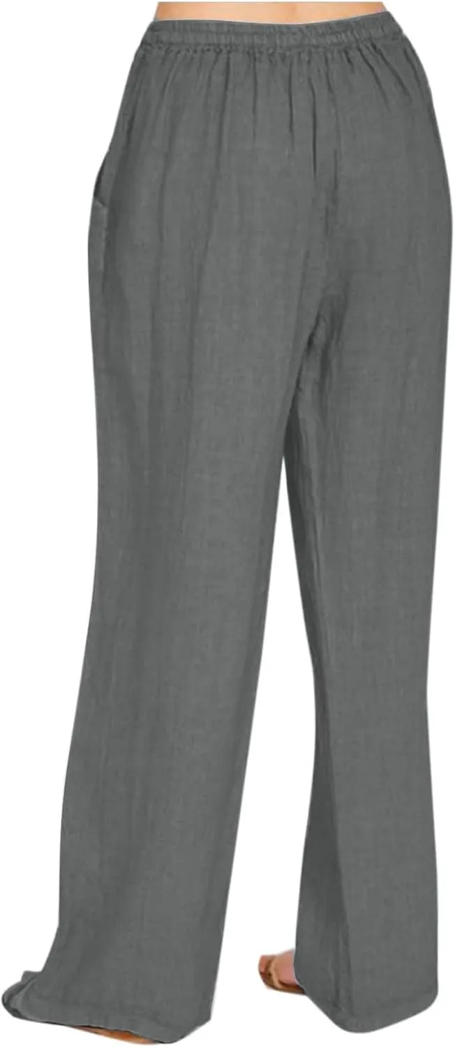 Linen Pants for Women Casual Straight Leg Pants Drawstring Trousers Pants Comfy Lounge Pants Solid Loose Work Pants
