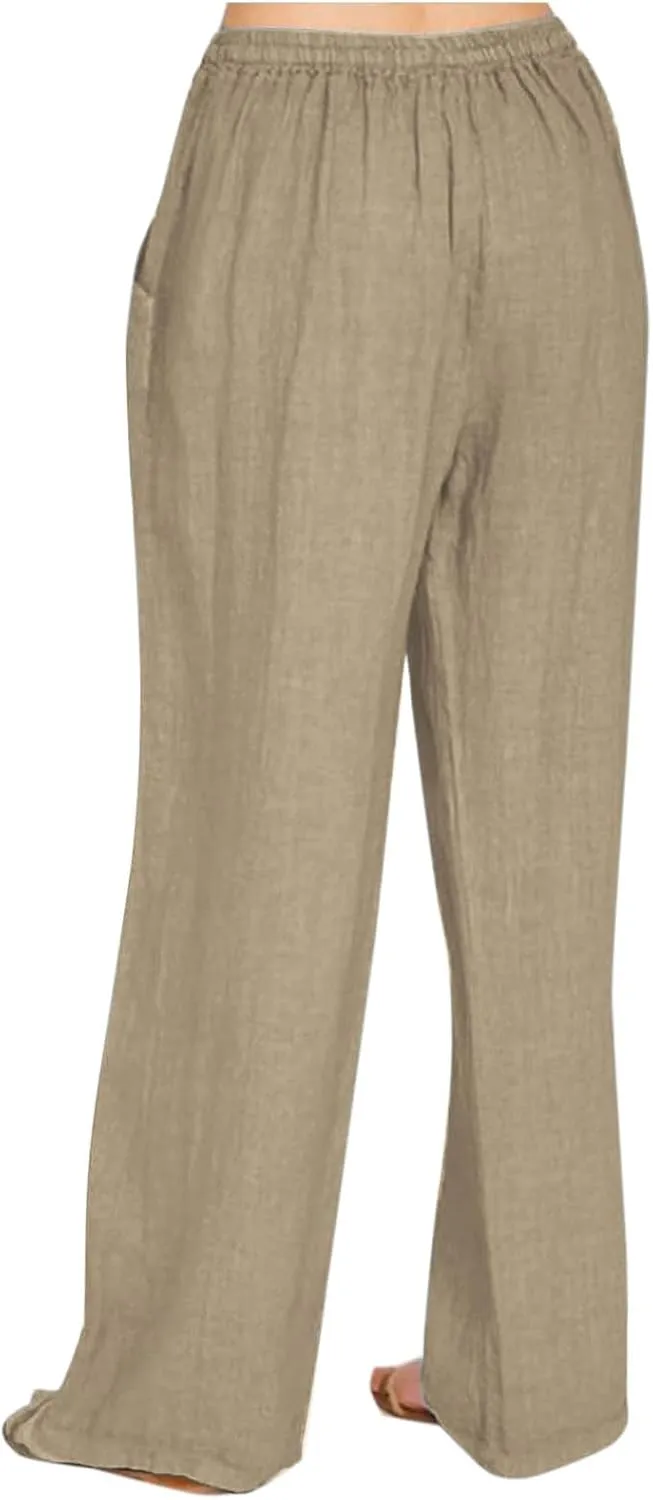Linen Pants for Women Casual Straight Leg Pants Drawstring Trousers Pants Comfy Lounge Pants Solid Loose Work Pants