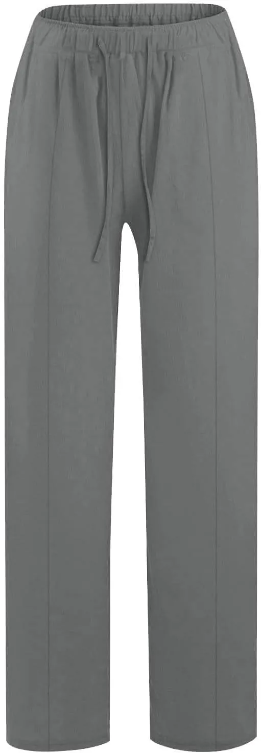 Linen Pants for Women Casual Straight Leg Pants Drawstring Trousers Pants Comfy Lounge Pants Solid Loose Work Pants