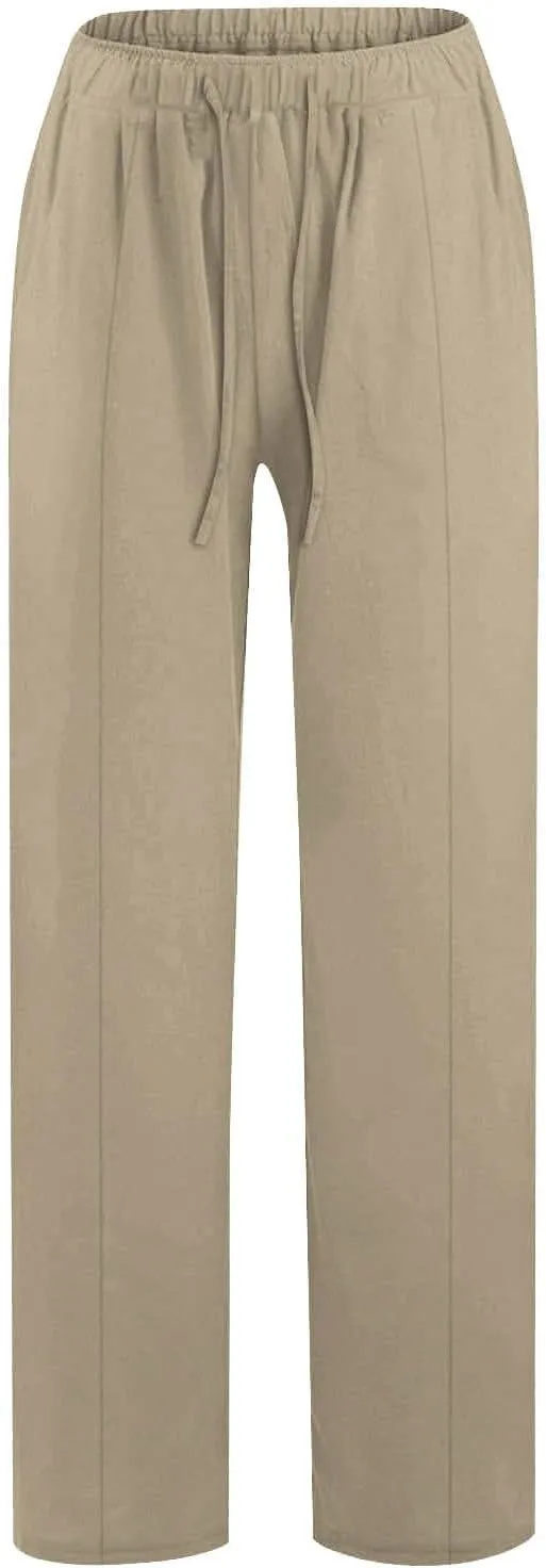 Linen Pants for Women Casual Straight Leg Pants Drawstring Trousers Pants Comfy Lounge Pants Solid Loose Work Pants