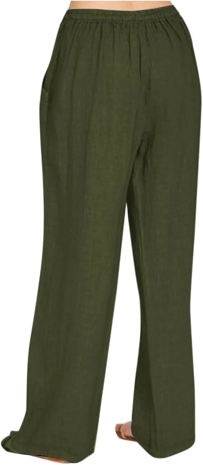 Linen Pants for Women Casual Straight Leg Pants Drawstring Trousers Pants Comfy Lounge Pants Solid Loose Work Pants