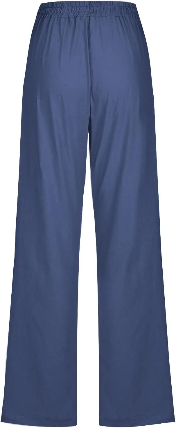 Linen Pants Women Plus Size Elastic Waist Pants Straight Leg Jogger Pants Summer Lounge Pants Casual Beach Pants