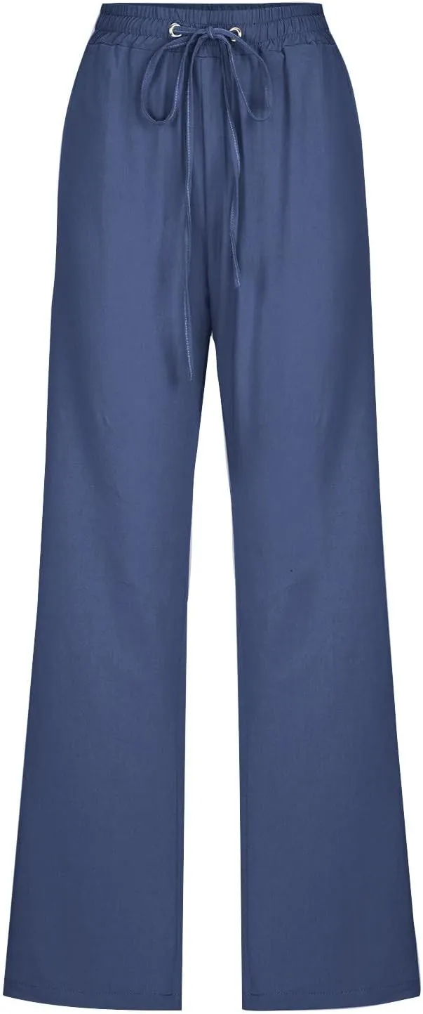 Linen Pants Women Plus Size Elastic Waist Pants Straight Leg Jogger Pants Summer Lounge Pants Casual Beach Pants