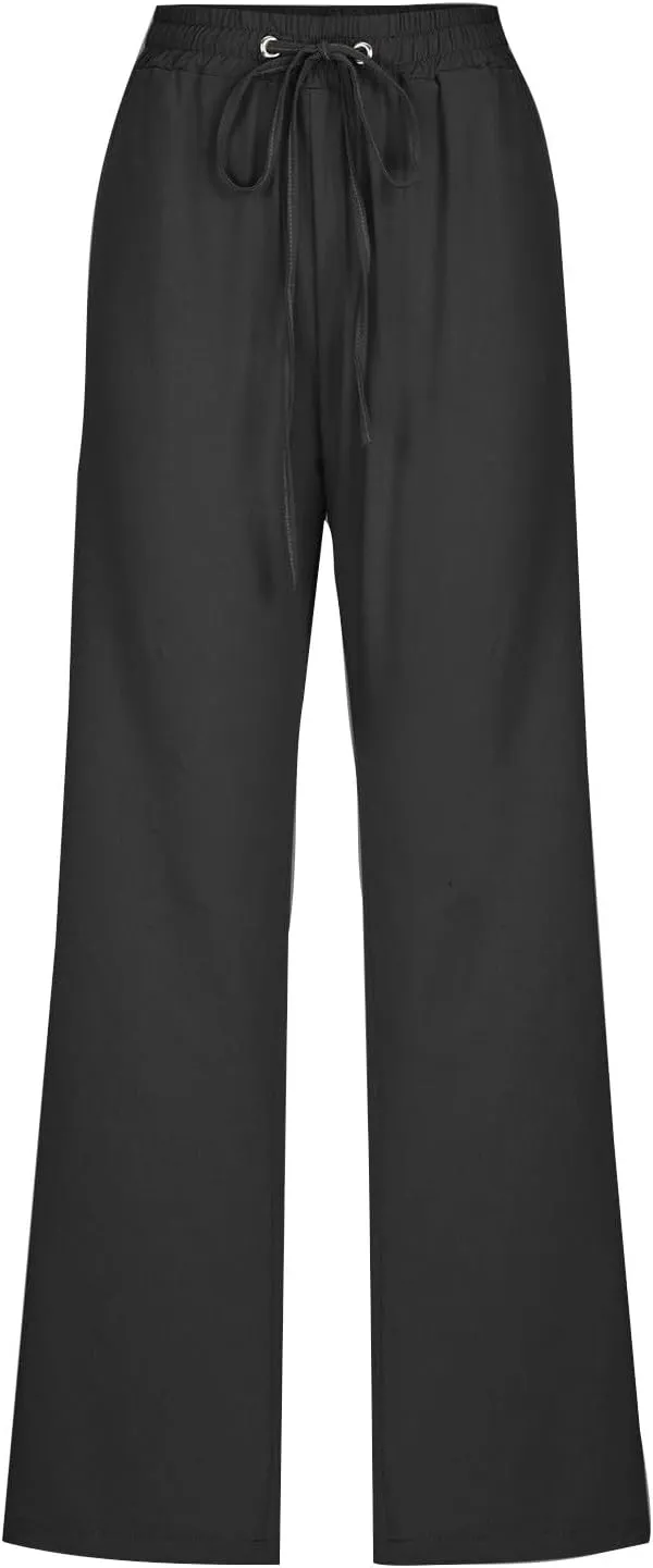 Linen Pants Womens Cotton Linen Straight Leg Lightweight Pant Summer Trouser Plus Size Women Loose Fit Slacks Trousers