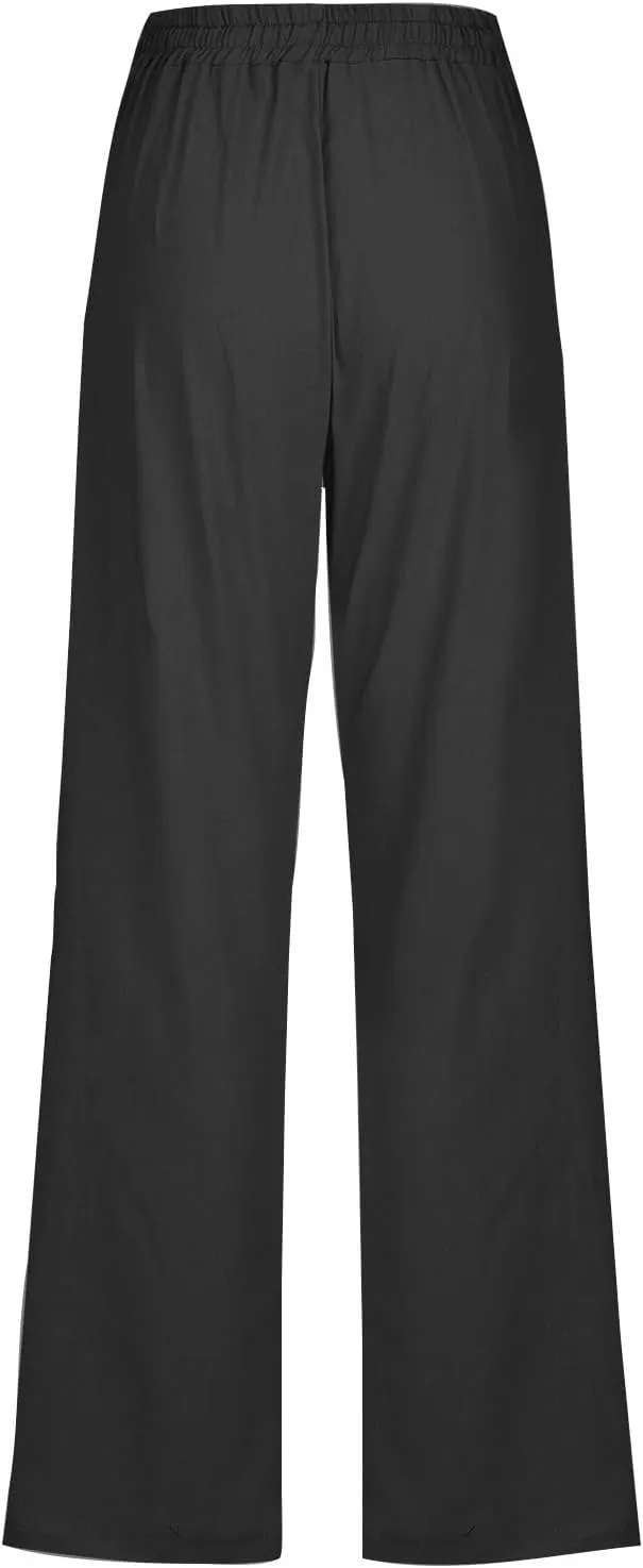 Linen Pants Womens Cotton Linen Straight Leg Lightweight Pant Summer Trouser Plus Size Women Loose Fit Slacks Trousers