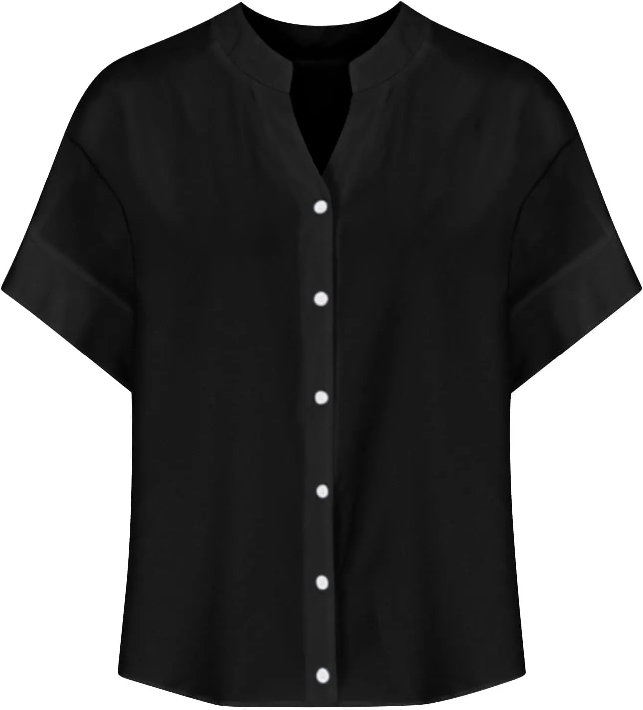 Linen Shirts for Women 2025 Summer Simple Solid Print Button Down V Neck Short Sleeve Blouses Comfy Womens Cotton Tops