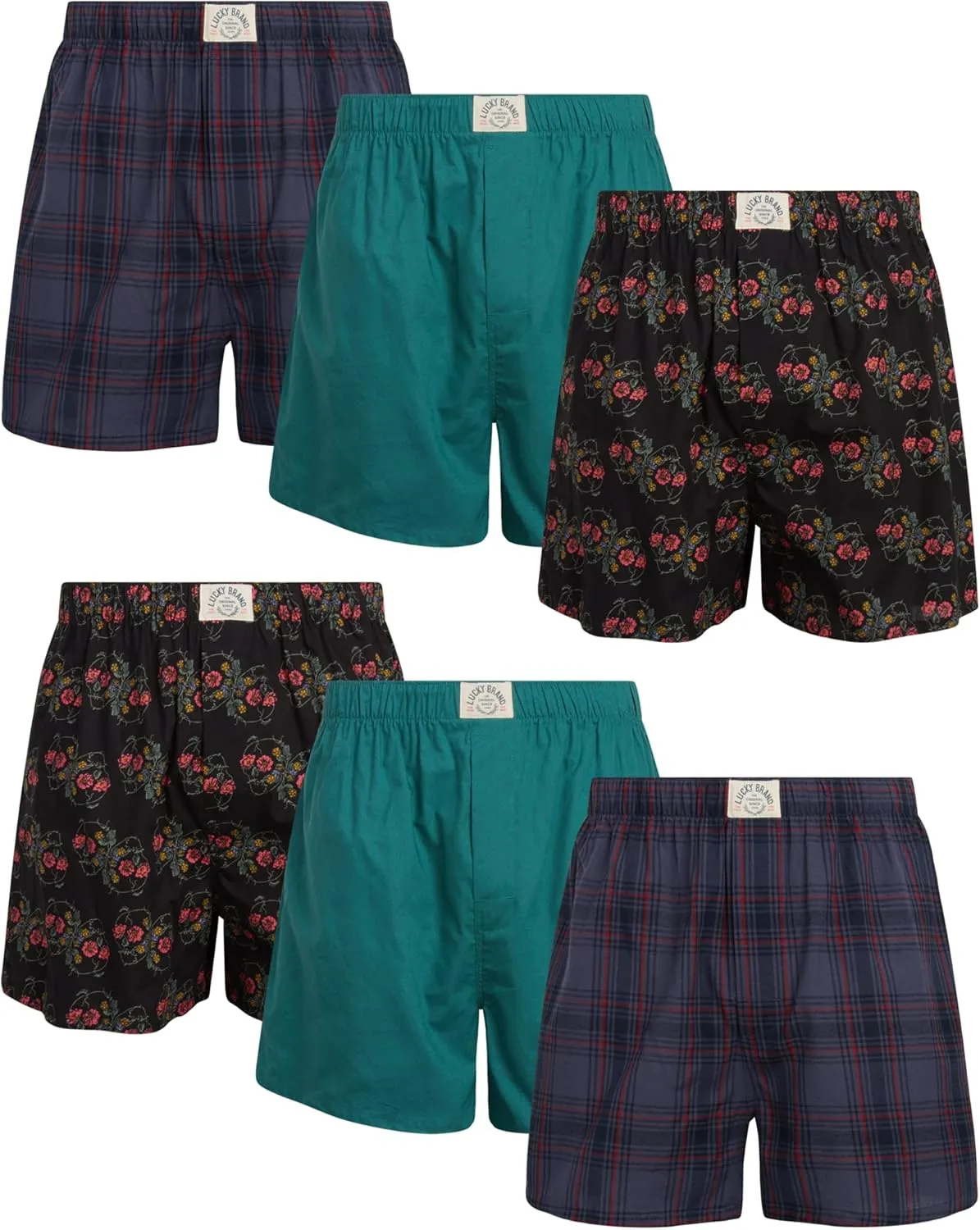 Lucky Brand Men's Boxer Shorts - 6 Pack Classic Cotton Woven Boxers for Men With Functional Fly, Relaxed Fit (Sizes: S-XXL)