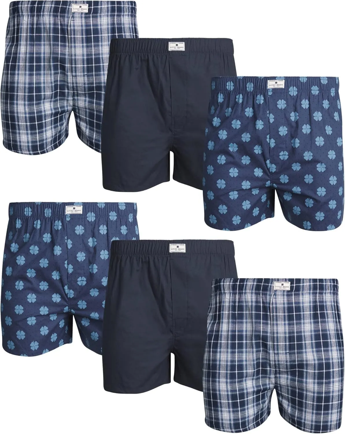 Lucky Brand Men's Boxer Shorts - 6 Pack Classic Cotton Woven Boxers for Men With Functional Fly, Relaxed Fit (Sizes: S-XXL)