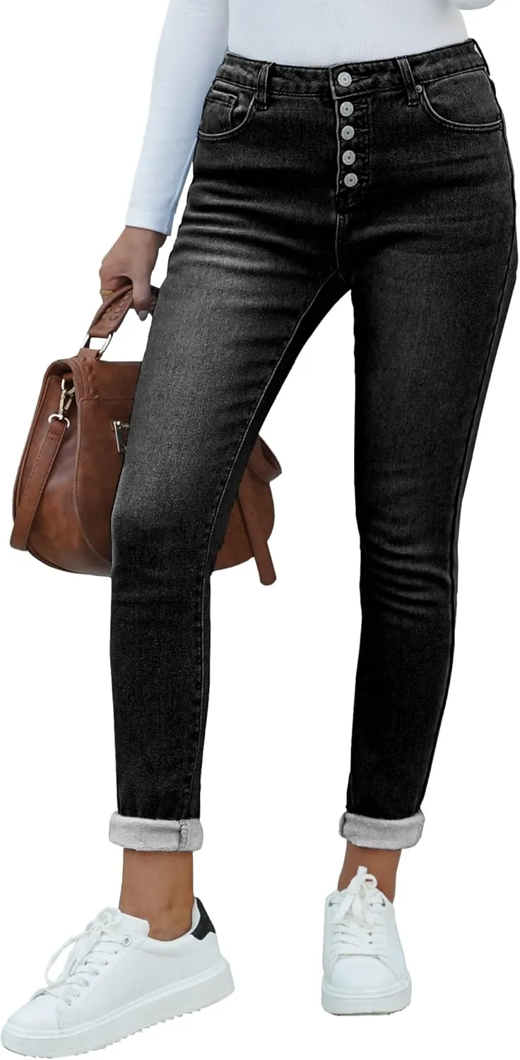 luvamia Women's Fleece Lined Jeans Winter Thermal Denim Jeggings Skinny High Waisted Stretch Warm Leggings