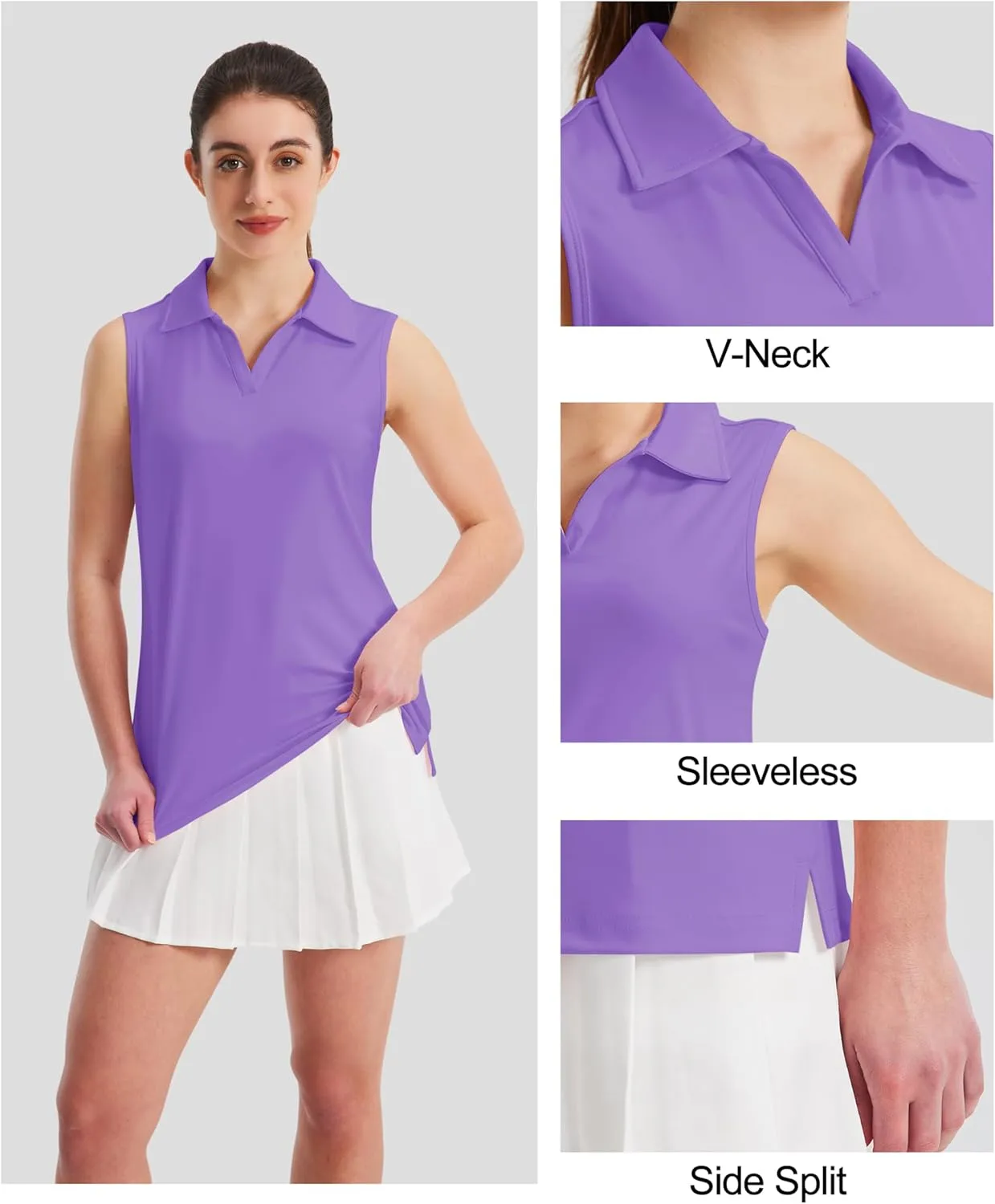 MAGCOMSEN Women's Sleeveless Golf Polo Shirts UPF 50  Tank Tops V-Neck Quick Dry Workout Athletic Tops