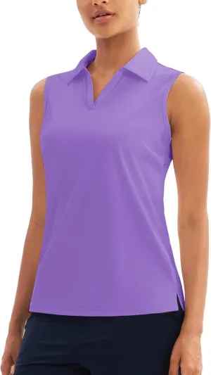 MAGCOMSEN Women's Sleeveless Golf Polo Shirts UPF 50  Tank Tops V-Neck Quick Dry Workout Athletic Tops