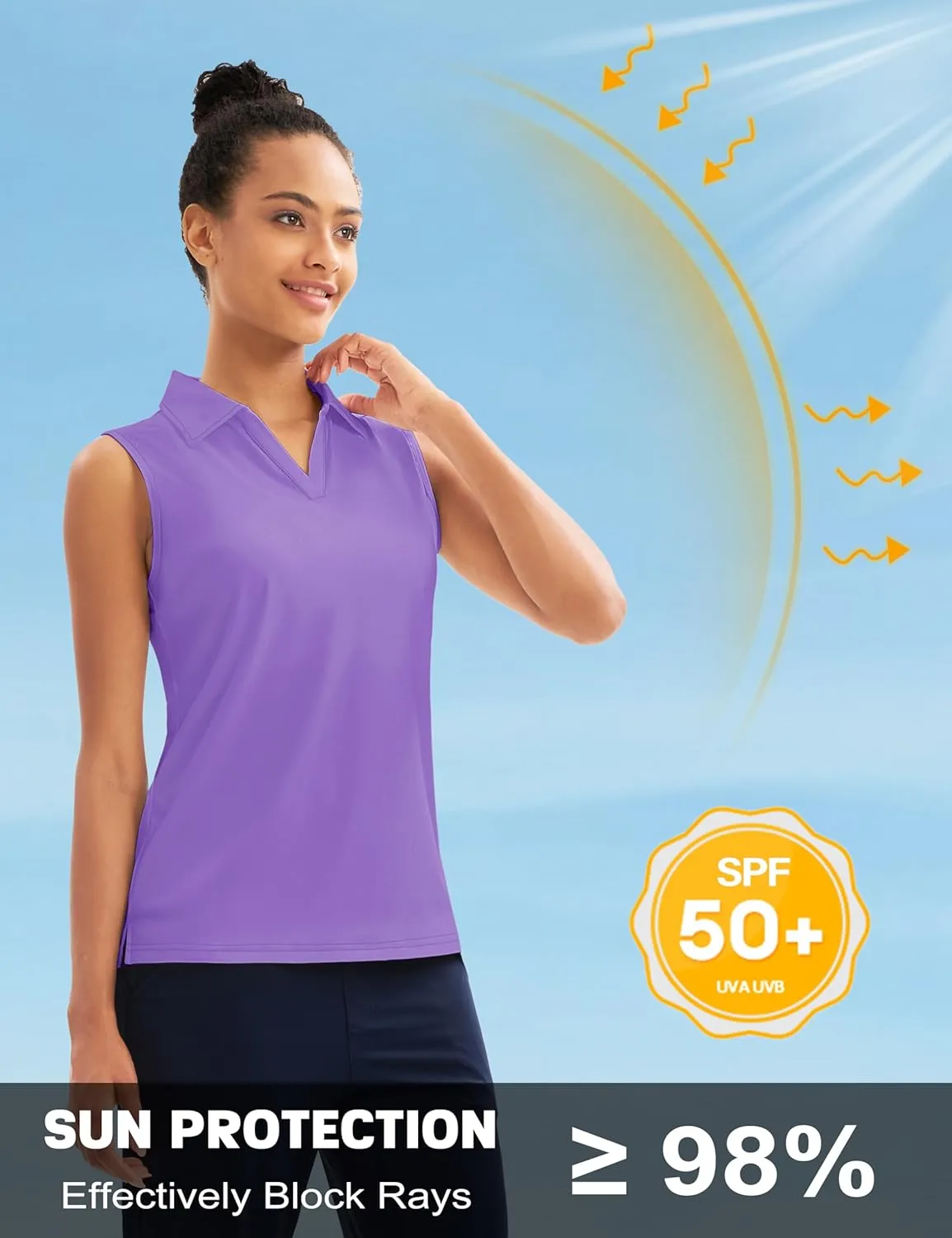 MAGCOMSEN Women's Sleeveless Golf Polo Shirts UPF 50  Tank Tops V-Neck Quick Dry Workout Athletic Tops